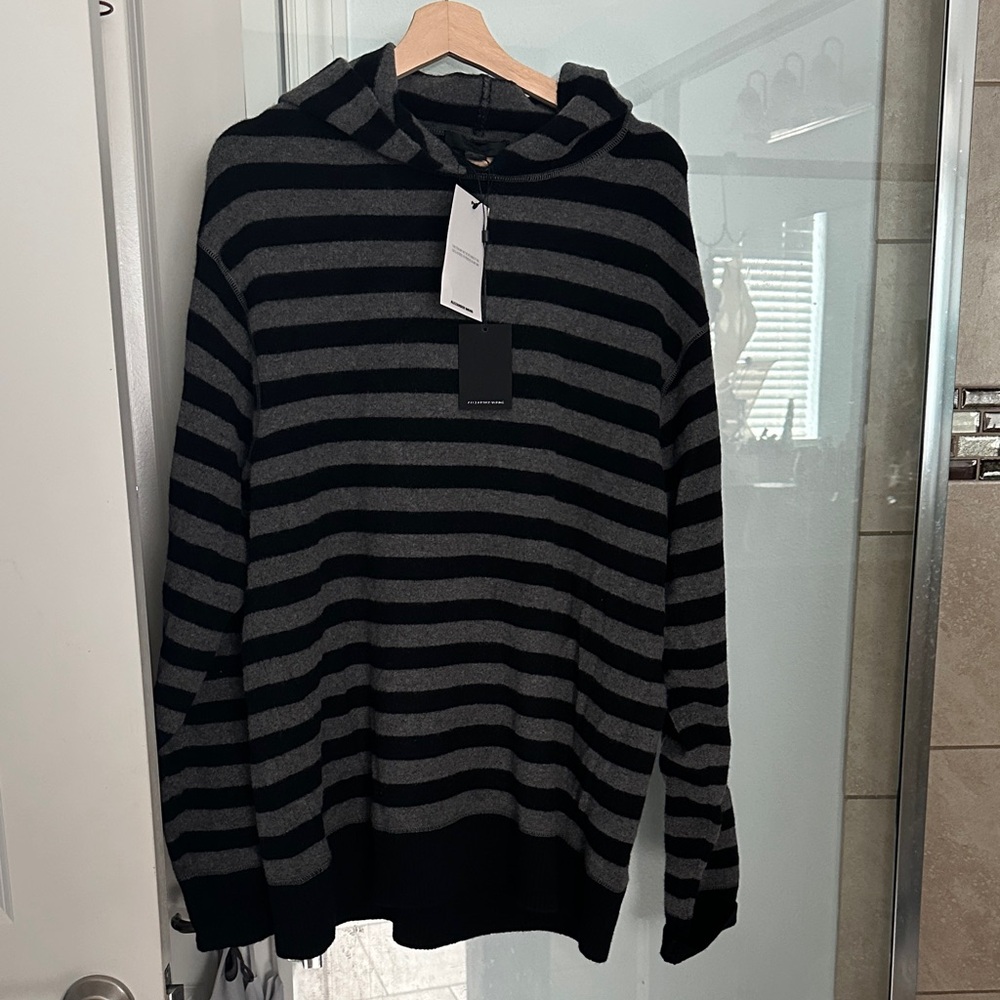 Alexander Wang Black and Gray Striped Hoodie Sweater